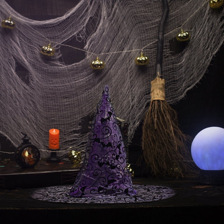 Mesh Purple Glitter Witch Hat Felt Black Bat Wizard Hats  display picture 1