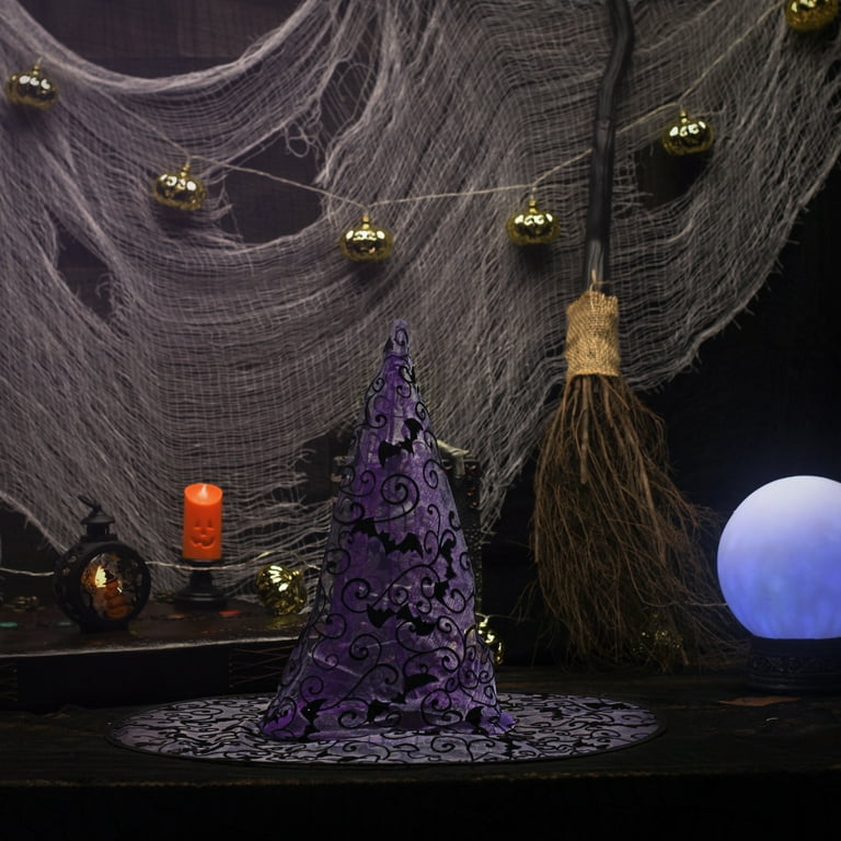 Purple Glitter Mesh Witch Hat Felt Black Bat Wizard Halloween Costume Party Hats Purple Glitter Mesh Witch Hat Felt Black Bat Wizard Halloween Costume Party Hats