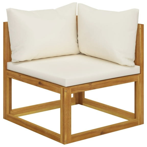 Solid Wood Corner Sofa, Outdoor Sectional Patio Furniture - Cream White Cushions, 27.5" W x 27.5" D x 23.6" H