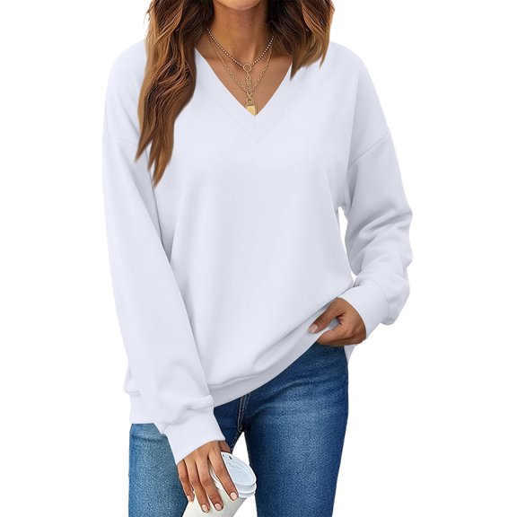Oversized V Neck Long Sleeve Fleece Casual Pullover Sweatshirt for Women | Polyester Warm Autumn Layering Top, Daily Casual Weekend Outing Wear, Baggy Long Sleeve Pullover for Plus Size Women,XL