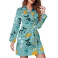 thumbnail image 1 of Mid-Century Print Pajama Robe V Neck Abstract Turquoise Retro Sleepwear Lady Long Sleeve Soft Pajamas Robes Spring Room Dresses, 1 of 5