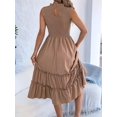 thumbnail image 5 of Women's Sleeveless Smocked Ruffle Neck Tiered Casual Flowy Midi Dress Khaki S, 5 of 10
