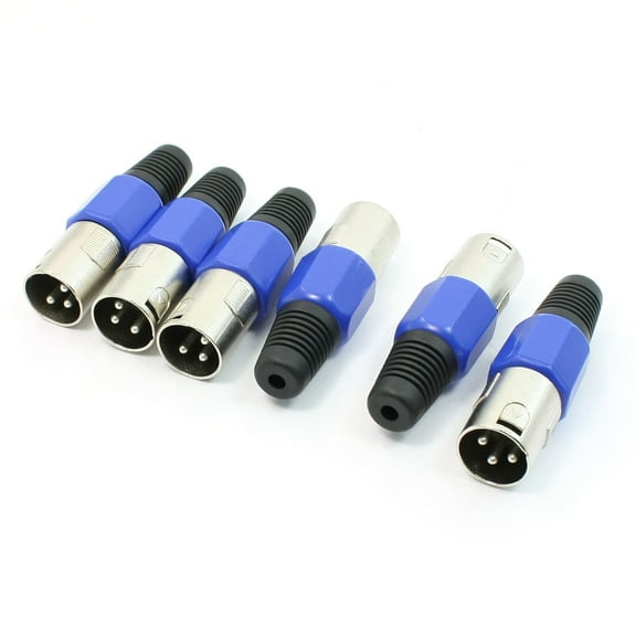 Unique Bargains 6 Pcs 66mm 2.6" 3P Male XLR Audio Connector Plug Blue for Microphone MIC Speaker