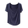 thumbnail image 1 of Camiseta de Manga Corta Mujeres Moda de Verano Yoga Casual Cuello Cuadrado Delantero Hombro Recto Cuello Redondo Superior, 1 of 4