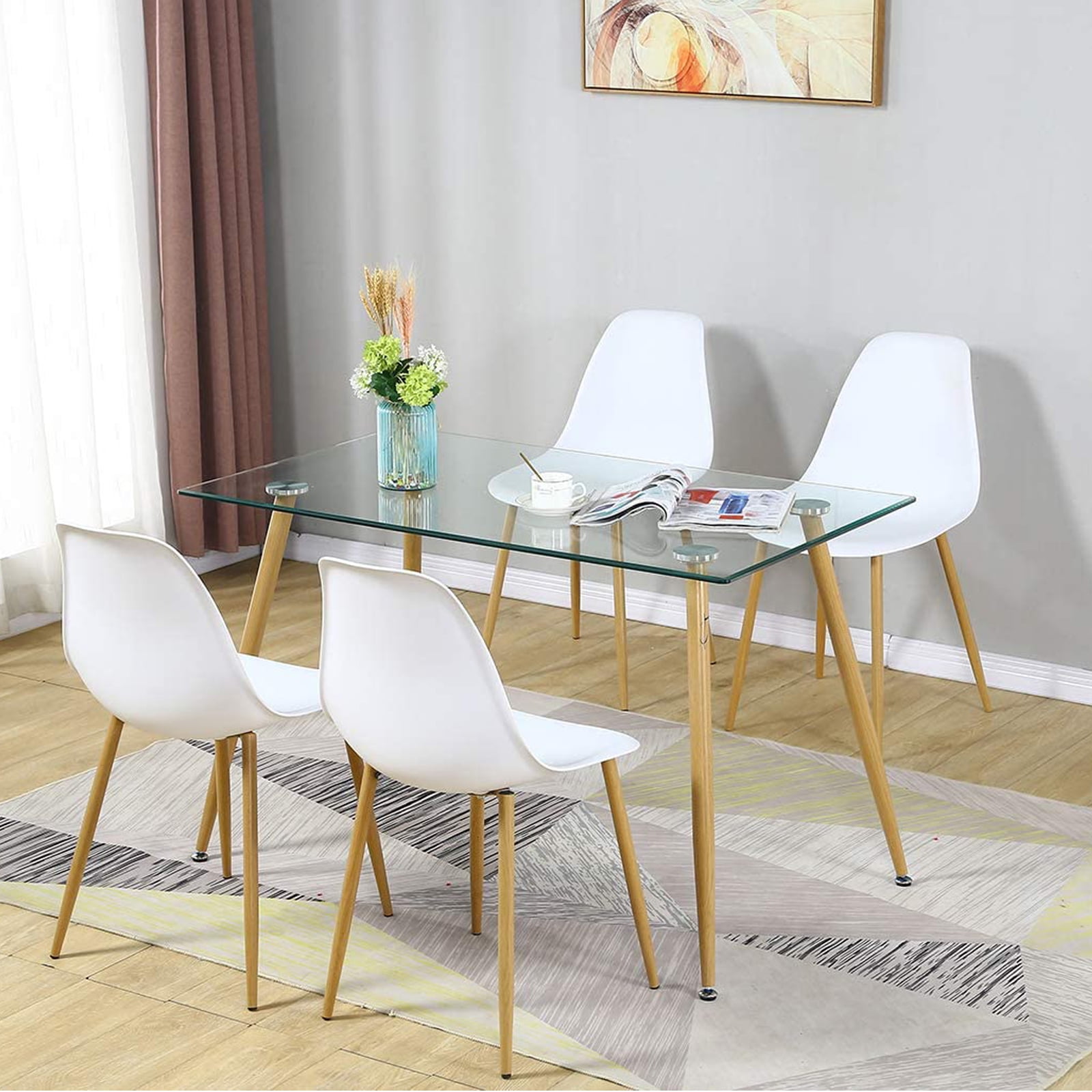 Boowill 5 Pieces Dining Table Set for 4, Rectangle Glass Dining Table