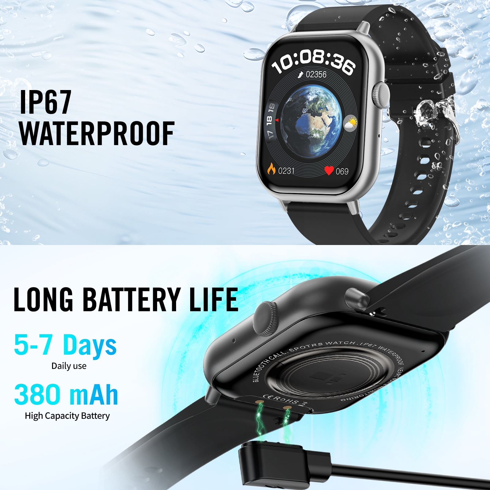 2026 NEW Smart Watch, 2.01'' HD Screen SmartWatch for Men Women , Answer/Make/Message, 100+ Sports Modes, IP67 Waterproof Compatible with Android and iPhone