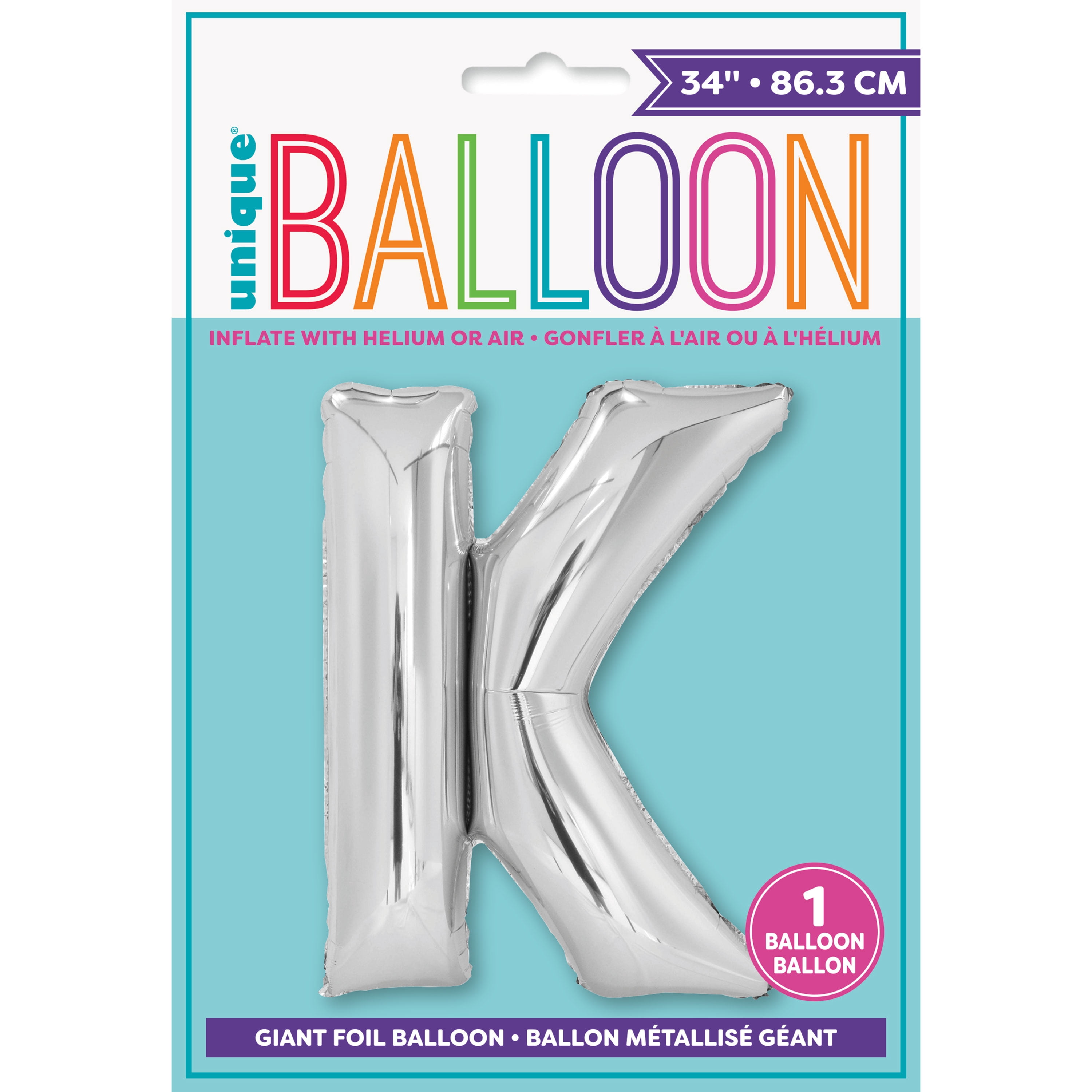 Foil Big Letter Balloon, K, 34 in, Silver, 1ct