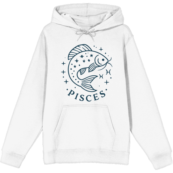Pisces Zodiac Fish With Glitter Adult White Long Sleeve Hoodie-Medium