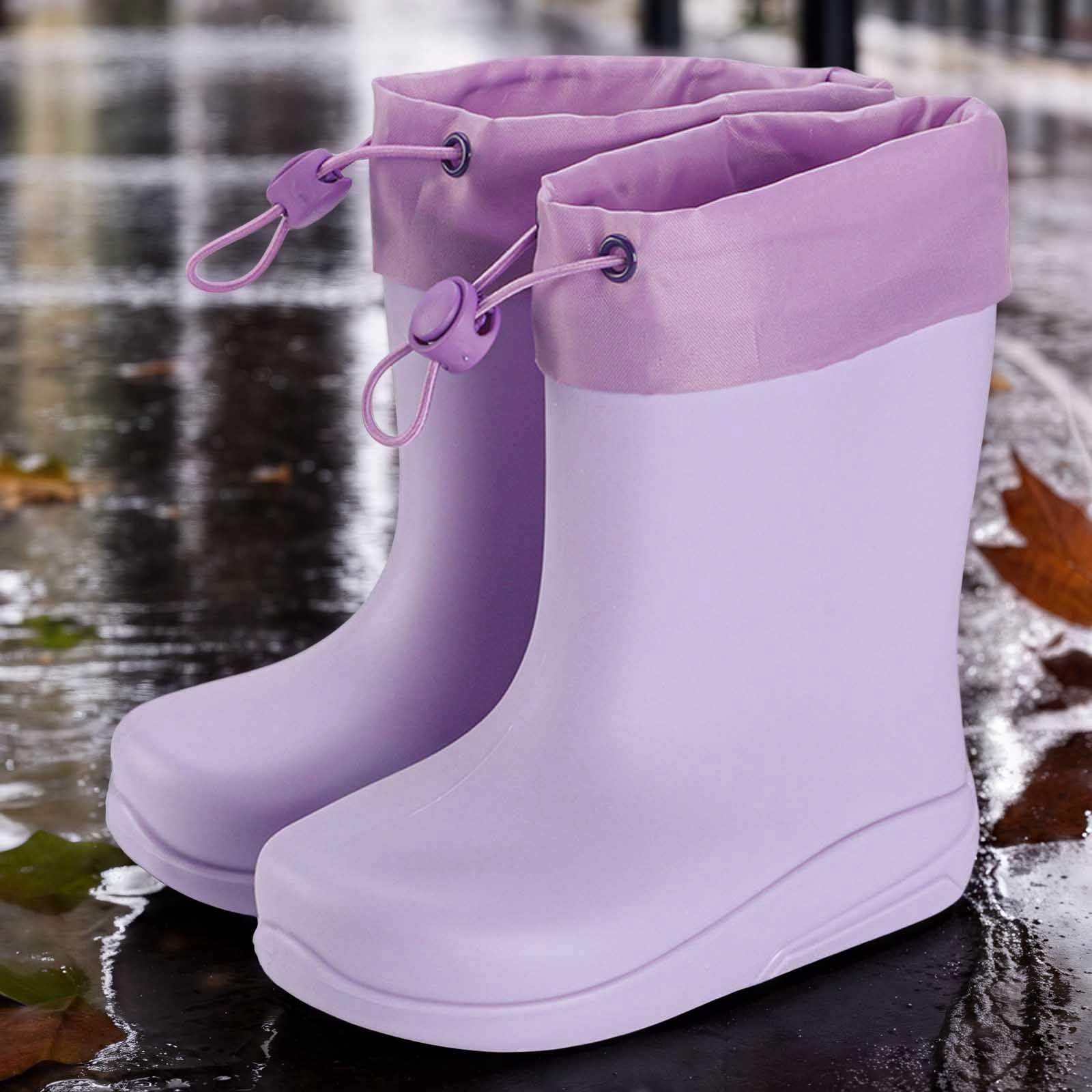 DHFJKG Kids Durable Rubber Rain Boots For Boys Girls Easy-On Non- Lightweight Mid Top Tube Solid Color Waterproof Boots With Elastic Drawstring Rainy Season Outdoor Cozy Shoes