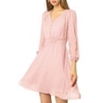 thumbnail image 6 of MODA NOVA Junior's Solid Color V Neck 3/4 Sleeve A-Line Casual Dress, 6 of 6
