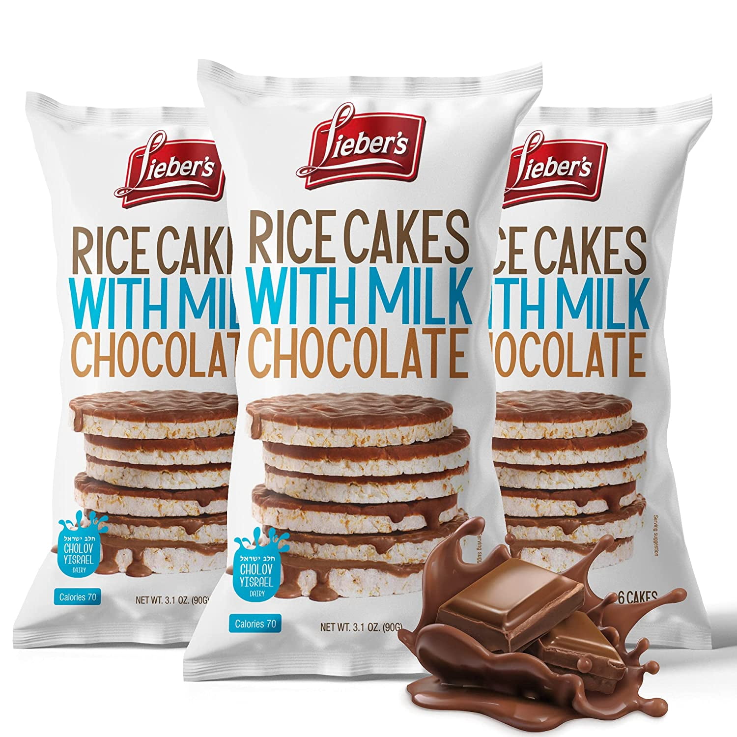 LIEBERS Milk Chocolate Rice Cakes, Kosher Certified Dairy, Gluten Free