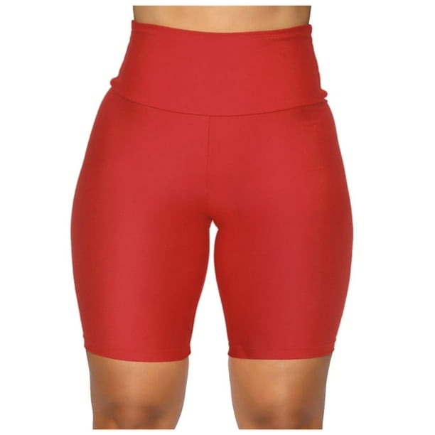 Pantalones cortos Prolriy para mujer, para entrenamiento, gimnasio, elásticos, de cintura alta, deportivos, color rojo, talla M
