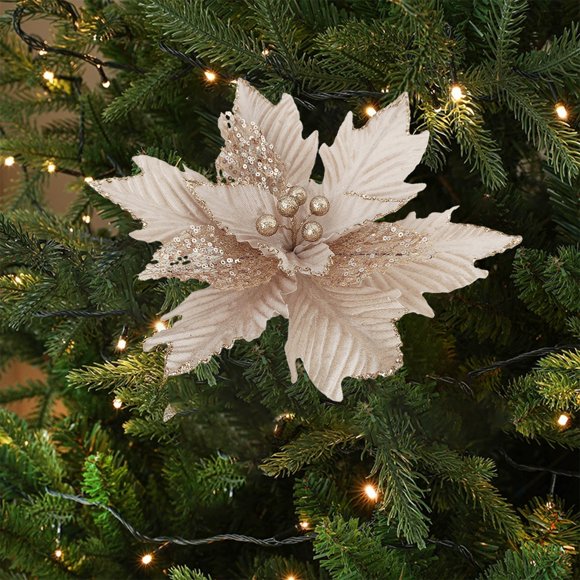 1Pcs Christmas Tree Decoration Simulation Flowers Cloth Material Simulation Flowers For Weddings Parties Halls And Other Decorations Holiday Gifts