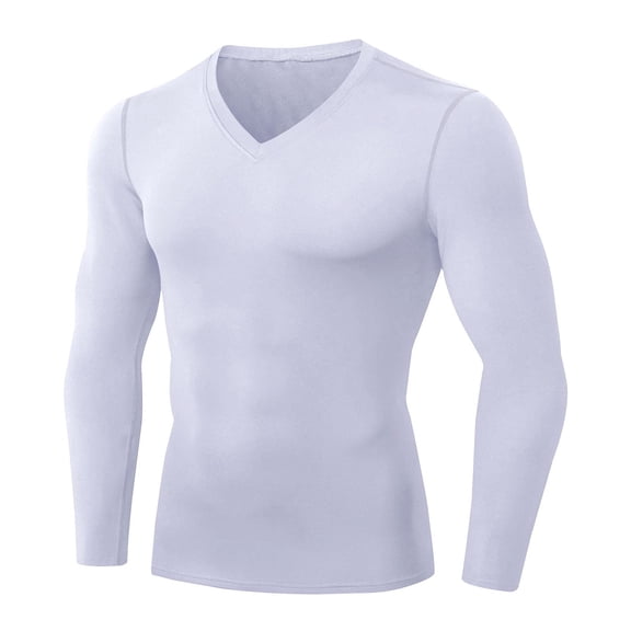 Men's Compression Shirts V Neck Long Sleeve Workout Gym Shirts Fall Sports Baselayer Running Cool Dry Undershirts