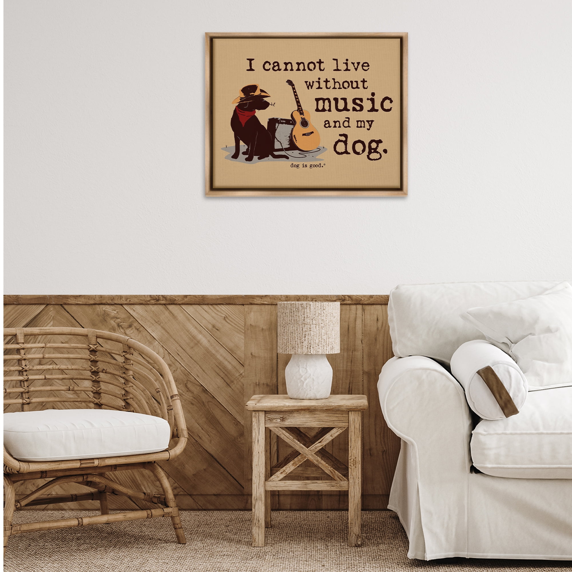 Stupell Industries Music & My Dog Animals Painting Brown Floater Framed Canvas Art Print Wall Art, 31 x 25