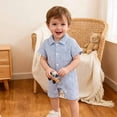 thumbnail image 4 of Nwiuh Boy Summer Clothes Texture Button Down Romper One-Piece Jumpsuit Short Sleeve Collared Bodysuit (Light Blue, 3-6 Months), 4 of 4