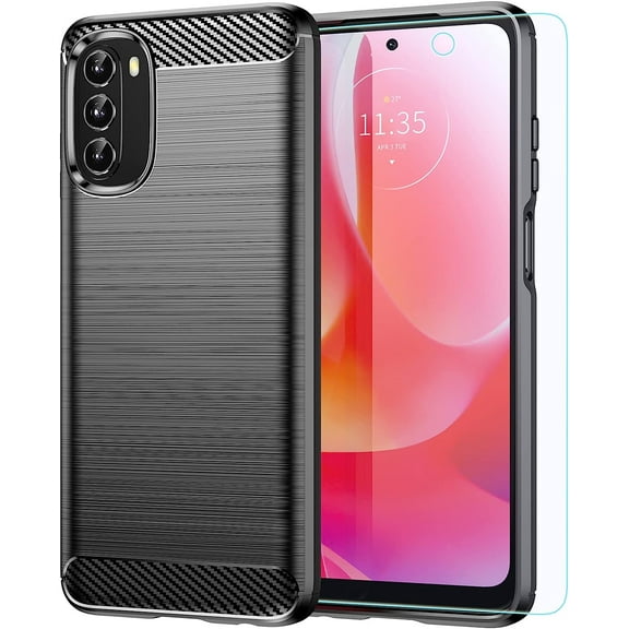Moto G 5G Case (2022) with HD Screen Protector, MAIKEZI Non-Slip Shock-Absorption TPU Bumper, Soft Rubber Protective Cover - Black