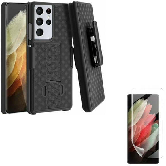Case Belt Clip w Matte Screen Protector for Samsung Galaxy S21 Ultra - Holster Swivel Cover, TPU Film Anti-Glare Anti-Fingerprint