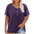 thumbnail image 5 of Plus Size Women's Plus Size Solid Color V Neck Short Sleeve Collar Blouse Tunic Top Casual Daily Wear Soft Comfy Outfits | CSEONE,Purple 2XL, 5 of 9