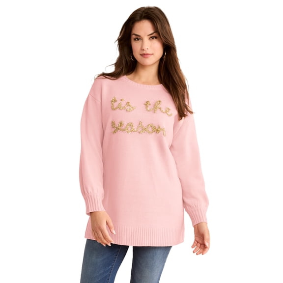 Roaman's Women's Plus Size Embroidery Sweater