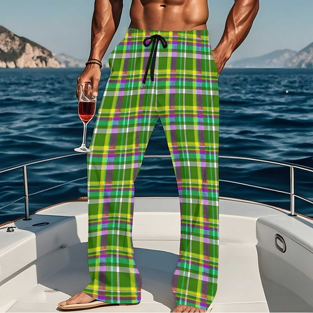 Pantalones de pijama largos para hombre, informales, con estampado a cuadros, holgados, deportivos, elásticos, rectos, vintage, con bolsillos