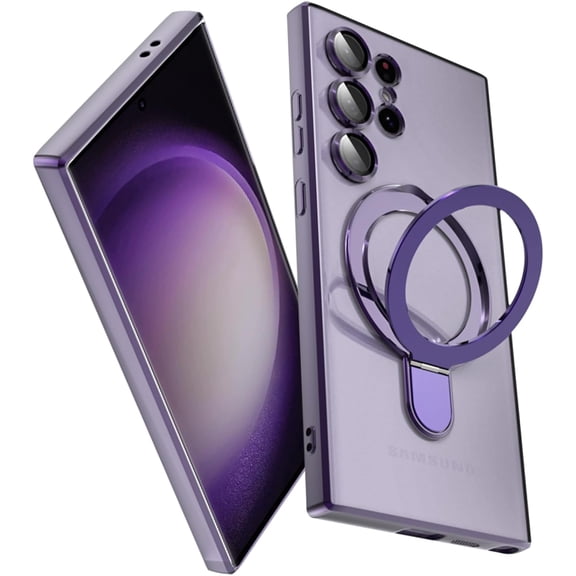 Samsung Galaxy S24 Ultra Case Clear with Magnetic Ring Holder [Camera Lens Protector] [Compatible with MagSafe Stand] Soft TPU Bumper Slim Shockproof Case for Galaxy S24 Ultra (Purple)