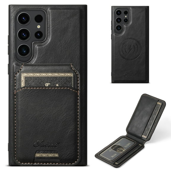 Wallet Case for Samsung Galaxy S22 Ultra, Compatible with MagSafe Magnetic Detachable Premium PU Leather Flip Case Cover with Card Slots Holder Kickstand for Samsung Galaxy S22 Ultra - Black