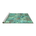 thumbnail image 2 of Ahgly Company Machine Washable Indoor Round Patchwork Turquoise Blue Transitional Area Rugs, 7' Round, 2 of 4