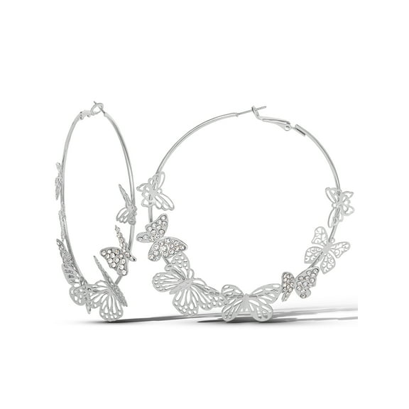 Jessica Simpson Women’s Butterfly Hoop Earrings, Silvertone