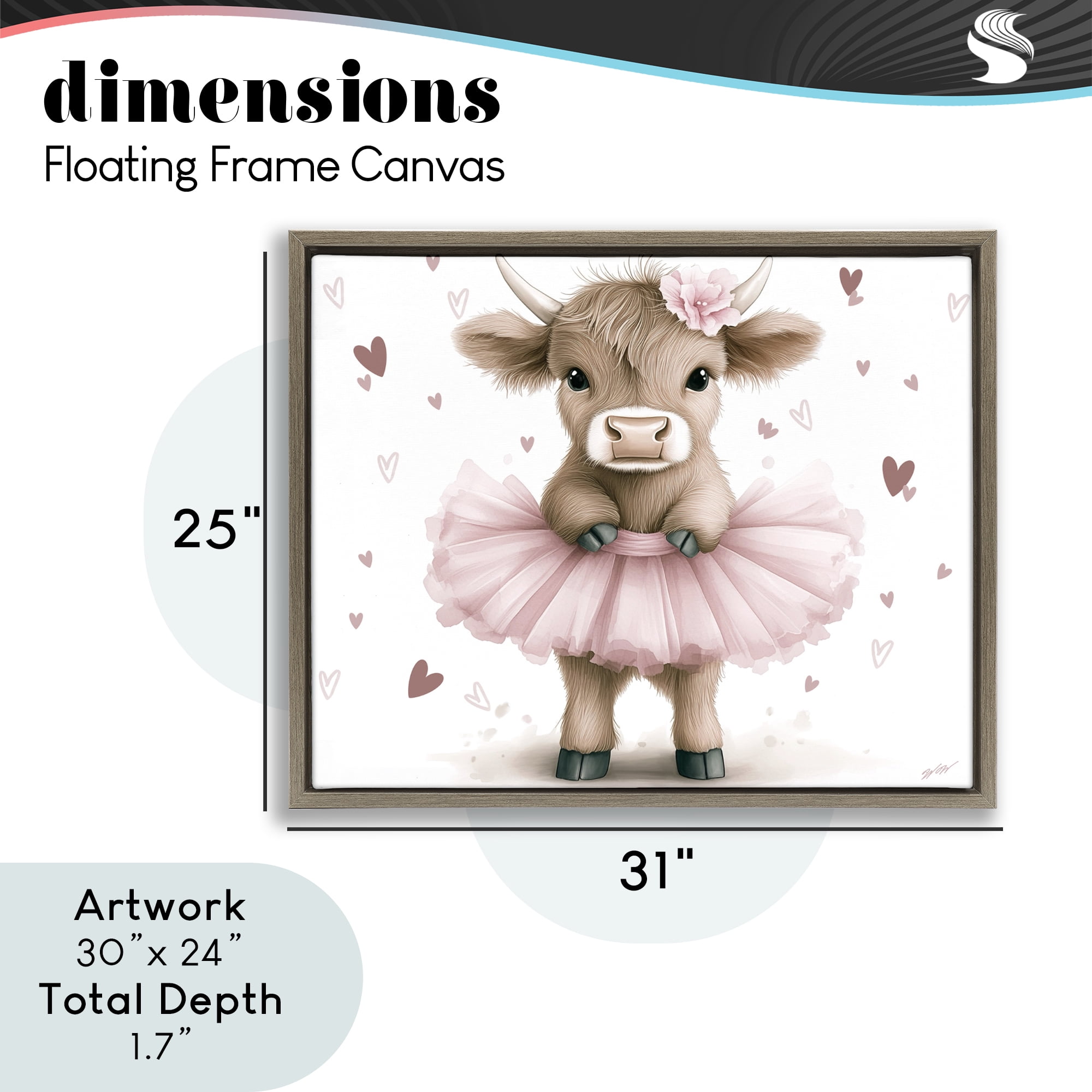 Stupell Industries Baby Calf with Tutu Brown Framed Floater Canvas Wall Art, design by Whimsical Wonders