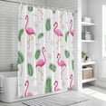 thumbnail image 6 of Pink Flamingos Shower Curtain, Waterproof Shower Curtains for Bathroom, Summer Green Tropical Palm Leaves Washable Fabric Bathtub Curtain Set Bath Decor with 12 Hooks 72"x78", 6 of 8