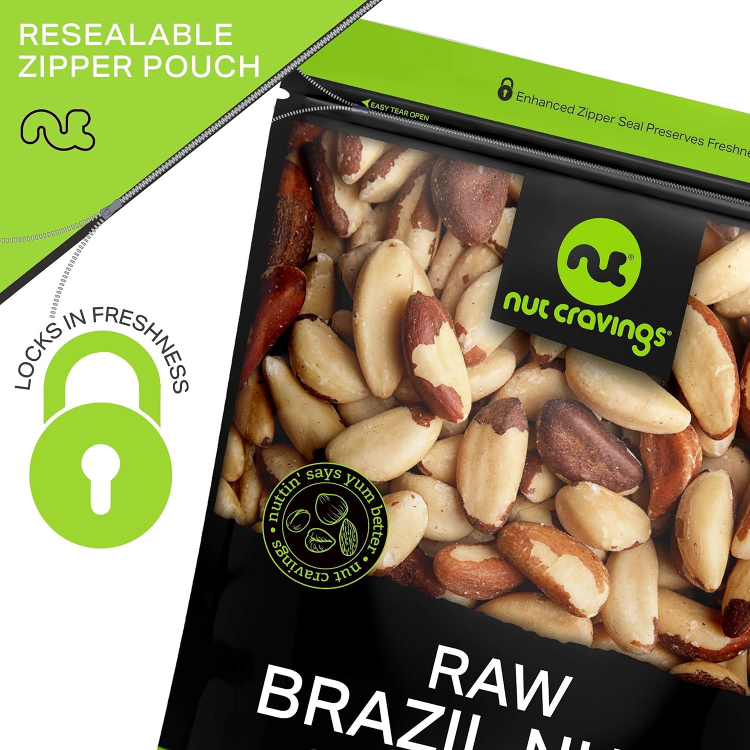 Nut Cravings Raw Brazil Nuts - Unsalted & No Shell - 8oz Snack Bag for Healthy Snacking & Recipes