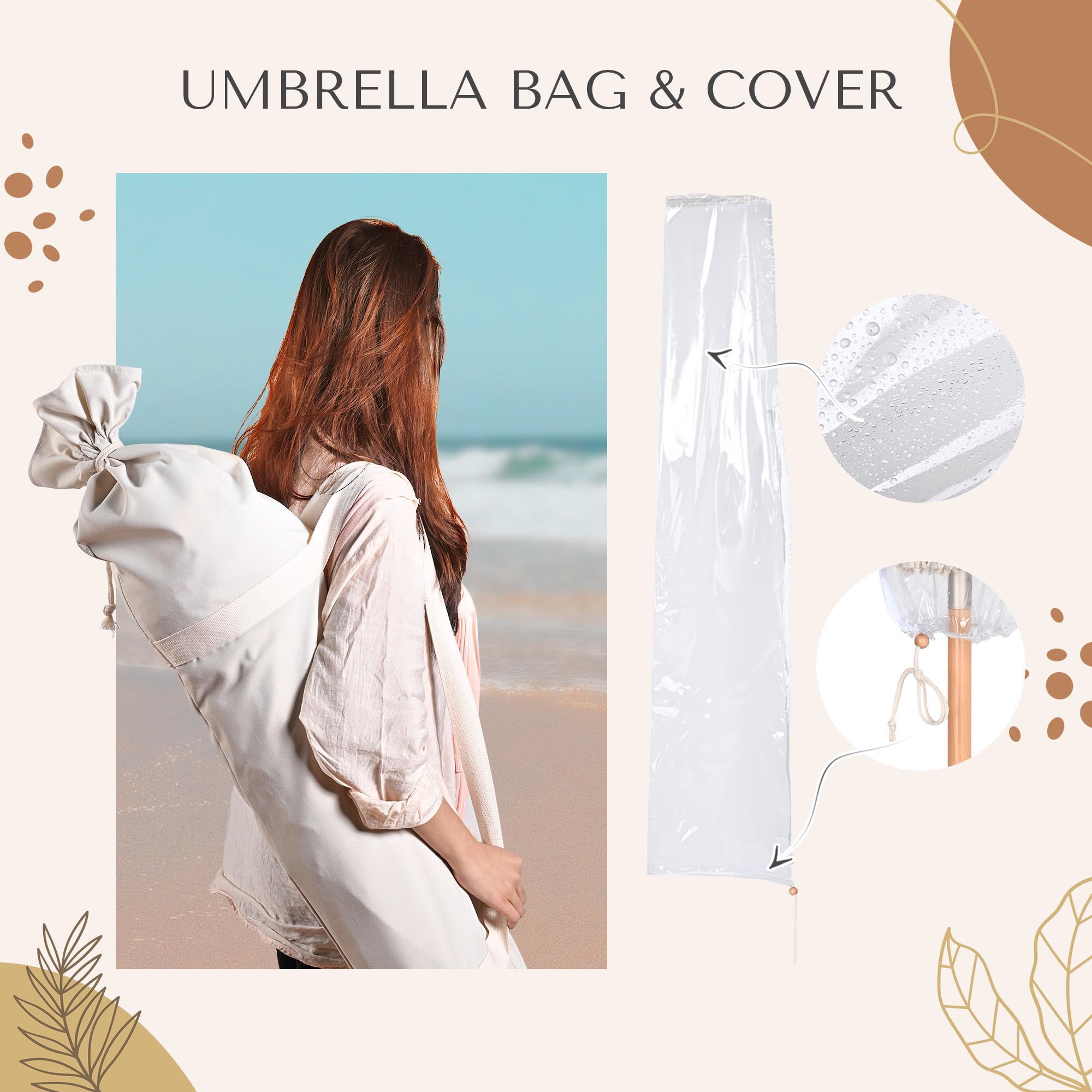 LAGarden BOHO 9' Fringe Patio Umbrella with Tassels UPF50+ Boho Style 5-Year-Non-Fading for Outdoor Yard Market Ivony Xchevron