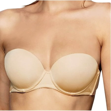 SMihono Women s Push Up Strapless Bra Thick Padded Underwire Convertible Multiway Bras Removable Shoulder Strap Daily Bra Khaki 4