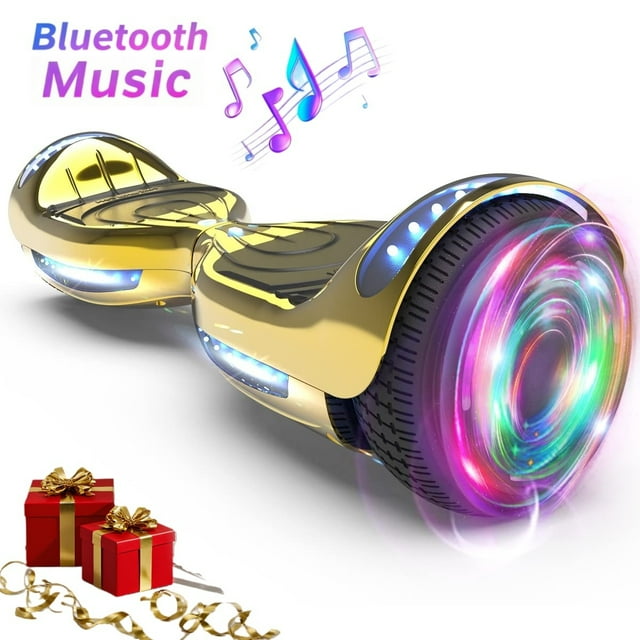 HOVERSTAR Bluetooth Hoverboard, LBW12A Color cromado o monopatín eléctrico de piel impresa con ruedas intermitentes LED