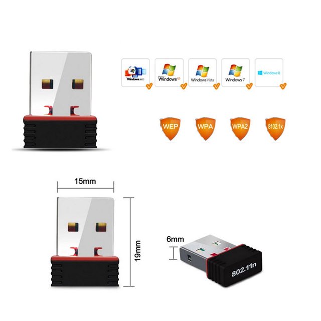 HLONK Adaptateur Wi-Fi Mini PC 5 Pcs Antenne Wi-Fi USB 150 m Réseau Informatique Sans Fil Récepteurs Wi-Fi USB Portables Adaptateur