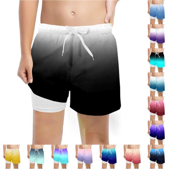 WERYOUNG Boys Swim Trunks With Compression Liner Fashion Casual Swim Trunks Stretch Gradient Swimming Shorts Trendy Bottoms 10-12 Years