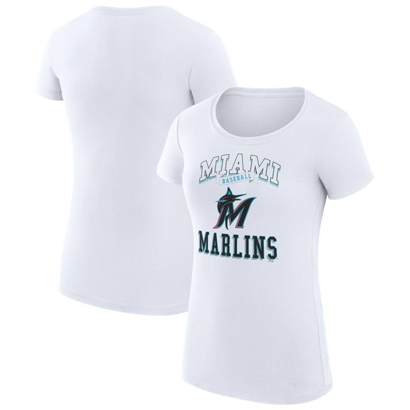 Women's G-III 4Her by Carl Banks White Miami Marlins Super-Slim Fit Lightweight Team Logo Graphic T-Shirt