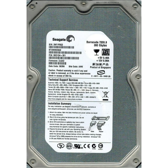 Seagate ST3300822AS P/N: 9BD134-301 F/W: 3.AAD 300GB AMK