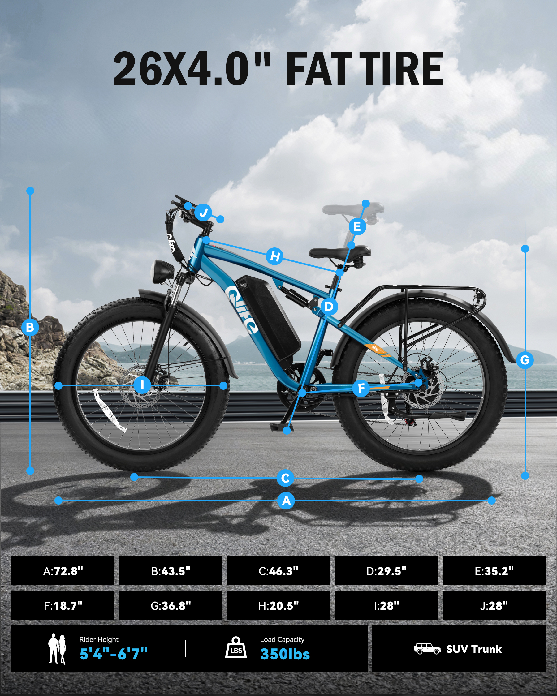 Qlife Racer Plus Electric Bike for Adults Peak 749W Motor Up to 19.8MPH, 4.0 Fat Tire Electric Mountain Bicycle with 48V 15.6AH Battery, 7 Speed Full Suspension Ebike(White)