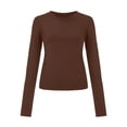 thumbnail image 4 of Wovix Women's Long Sleeve Cropped T-Shirt Basic Crewneck Slim Fitted Spring Summer Solid Clothes Brown L, 4 of 4