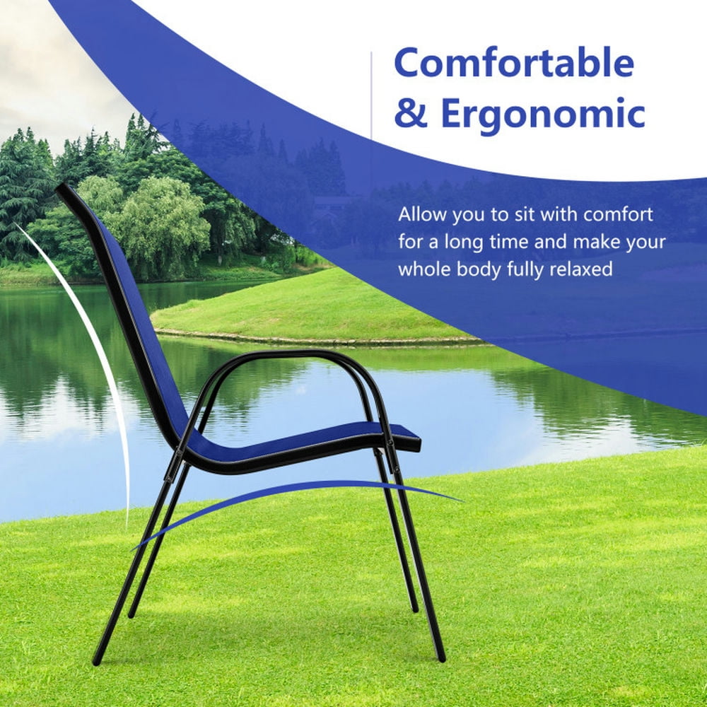 Spaco 4 Pieces Stackable Patio Dining Chairs Set with Armrest, Patio Dining Chairs Set with Breathable and Wearable Fabric, Ergonomical Chairs for Outdoor as Garden, Patio, Navy