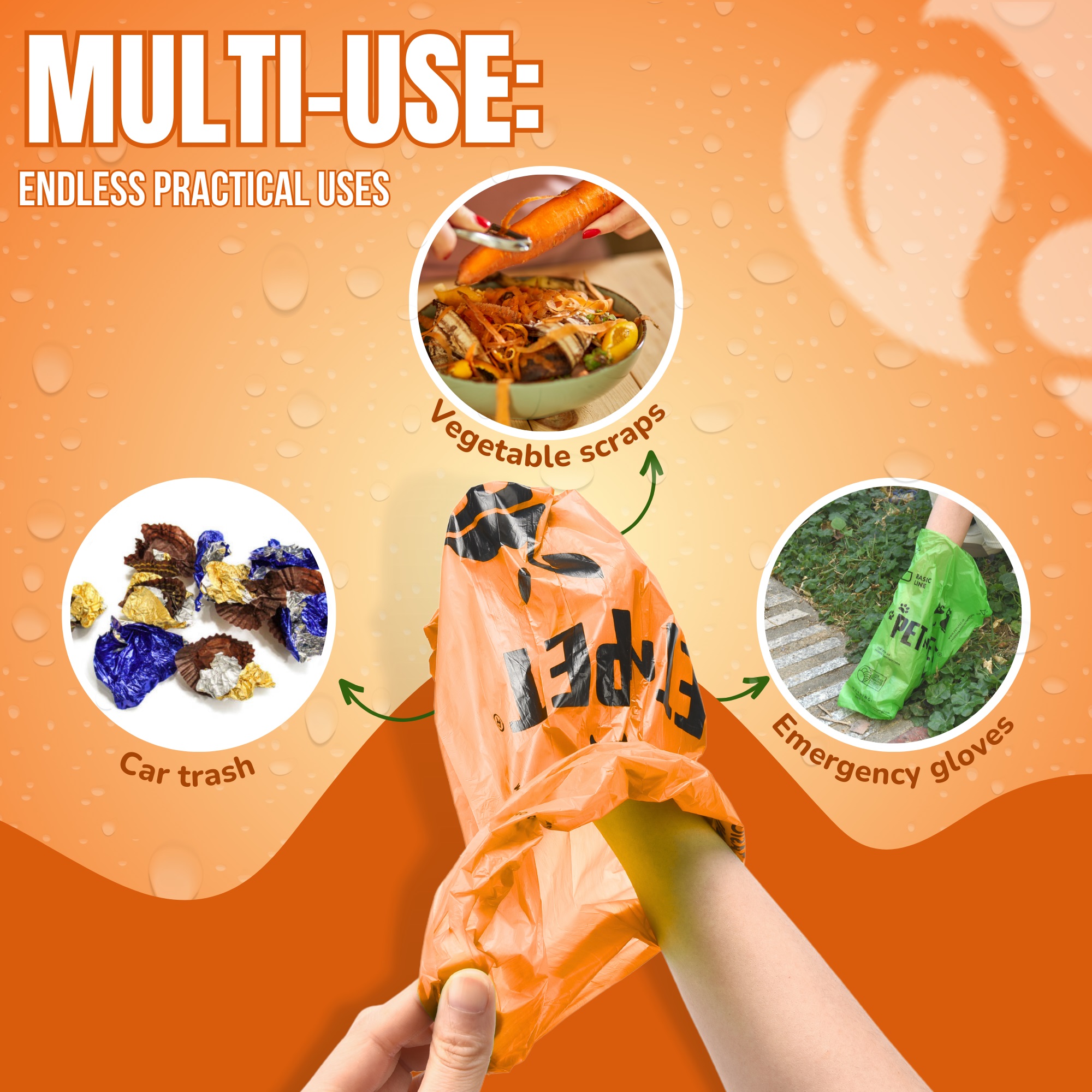 PET N PET Dog Poop Bags, 1080 Count, Unscented, 41% Plant-Based USDA Certified, Leak-Proof Dog Waste Bags, 8 x 15 Inches, Orange