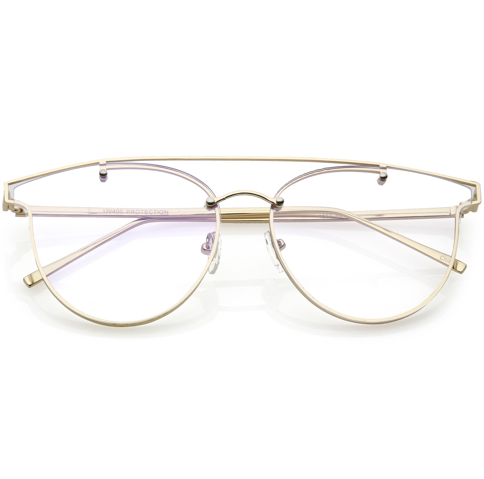 Modern Crossbar Horn Rimmed Rimless Eyeglasses Clear Round Flat Lens