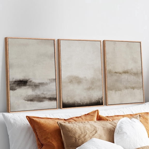 TOARTi Abstract Framed Canvas Wall Art Beige Gray Pastel Watercolor Print Minimalist Neutral Modern Painting for Living Room Bedroom Office 16x24 Inch