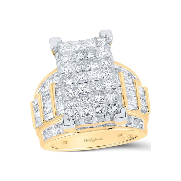 14kt Yellow Gold Princess Diamond Cluster Bridal Wedding Engagement Ring 5 Cttw