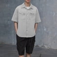 thumbnail image 2 of RUTAYY Men's Shirts Casual Denim Short Sleeve Button Down with Pockets Turndown Collar Comfortable Tops Outdoor Activities Holiday Beach Blouse, 2 of 4