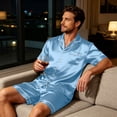 thumbnail image 6 of Resicozy Mens Pajamas Set Silk Satin Sleepwear Short Sleeve Button Pjs Set 2 Piece Loungewear with Pockets Light Blue 4XL, 6 of 6