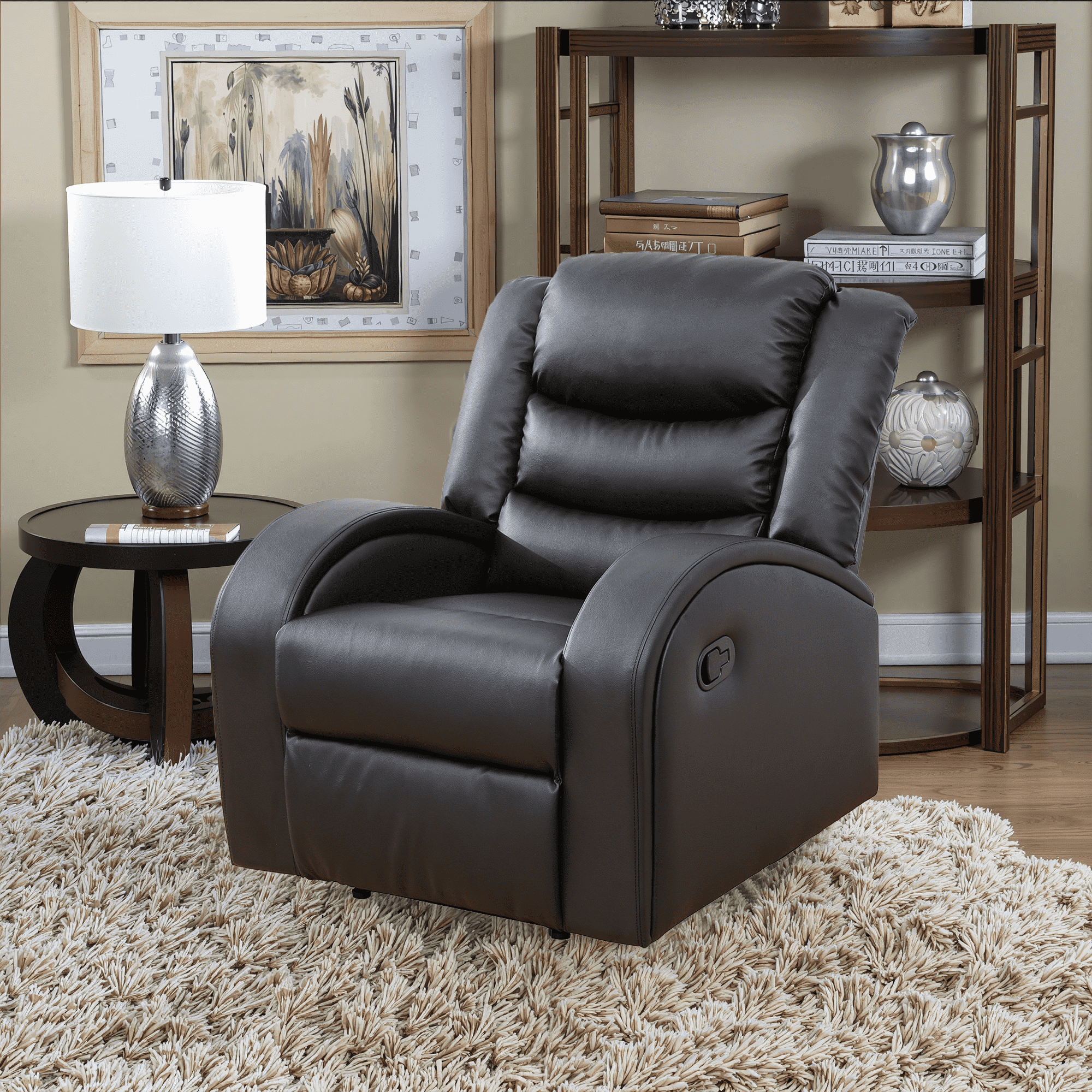 MAYEERTY Power Recliner Sofa, Breathable Leather Reclining Chair for Small Spaces Living Room, Black