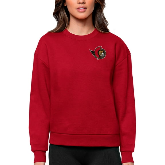 Women's Antigua Red Ottawa Senators Primary Logo Victory Crewneck Pullover Sweatshirt